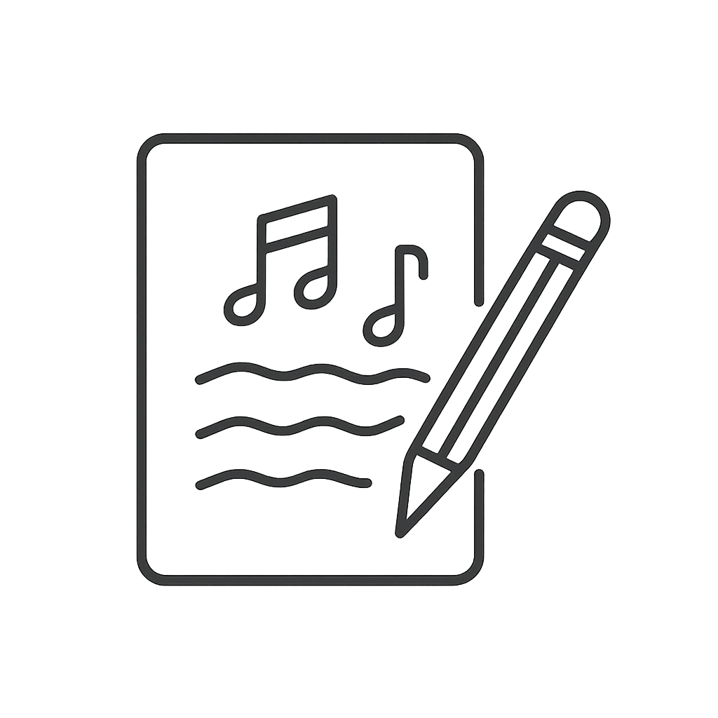 A gray icon depicting a sheet of music with a pencil pointing to it.